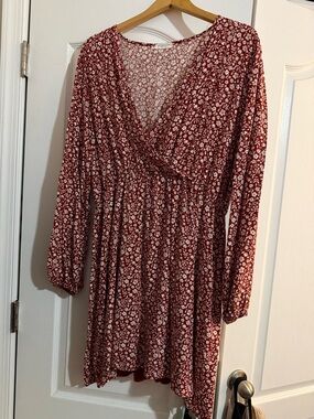 Chic Soul Women’s Floral V-Neck Long Sleeve Red Dress, size 3x